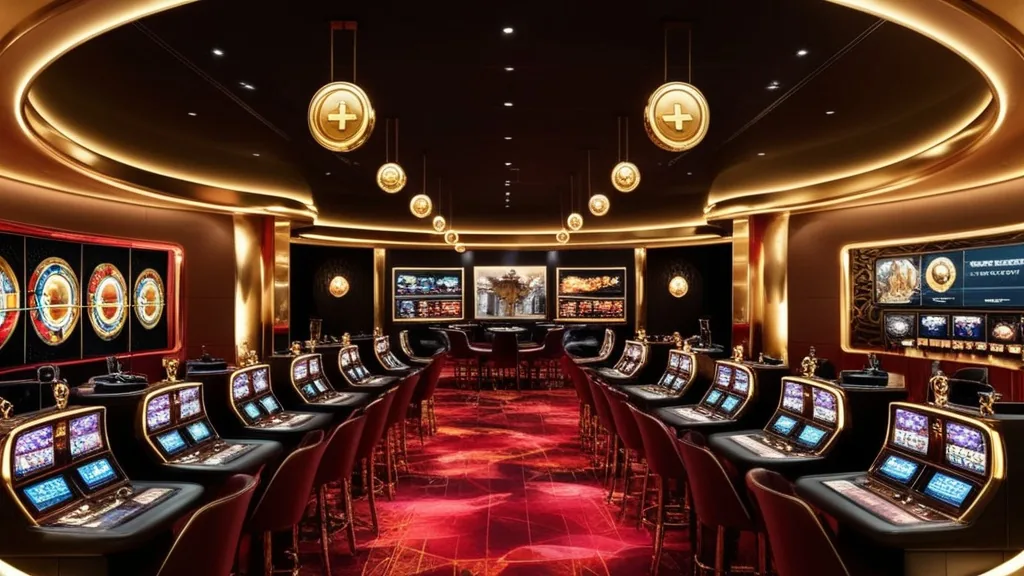 Slot, tavoli live e giochi speciali illuminati in un casino elegante