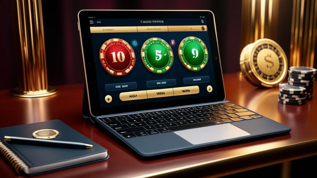 Taccuino e tablet con la demo della slot per testare simboli e bonus